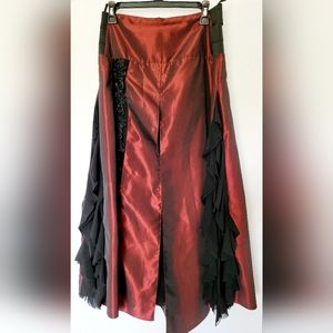 P&T Women's Maxi Skirt Taffeta&Black Tulle Gotic Ruffled Formal Party Evening S